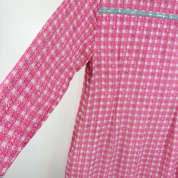 Vineyard Vines Cowrie Shell Mirrored 100% Silk Tunic Dress Size 4 Embroidered - Picture 12 of 16
